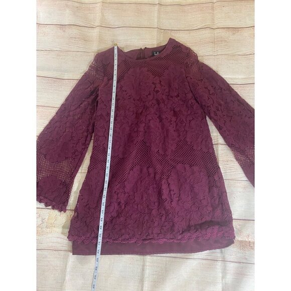 Lulu's Women's Burgandy Lace Bell Sleeve Long Sleeve Dress - Medium - Picture 6 of 16